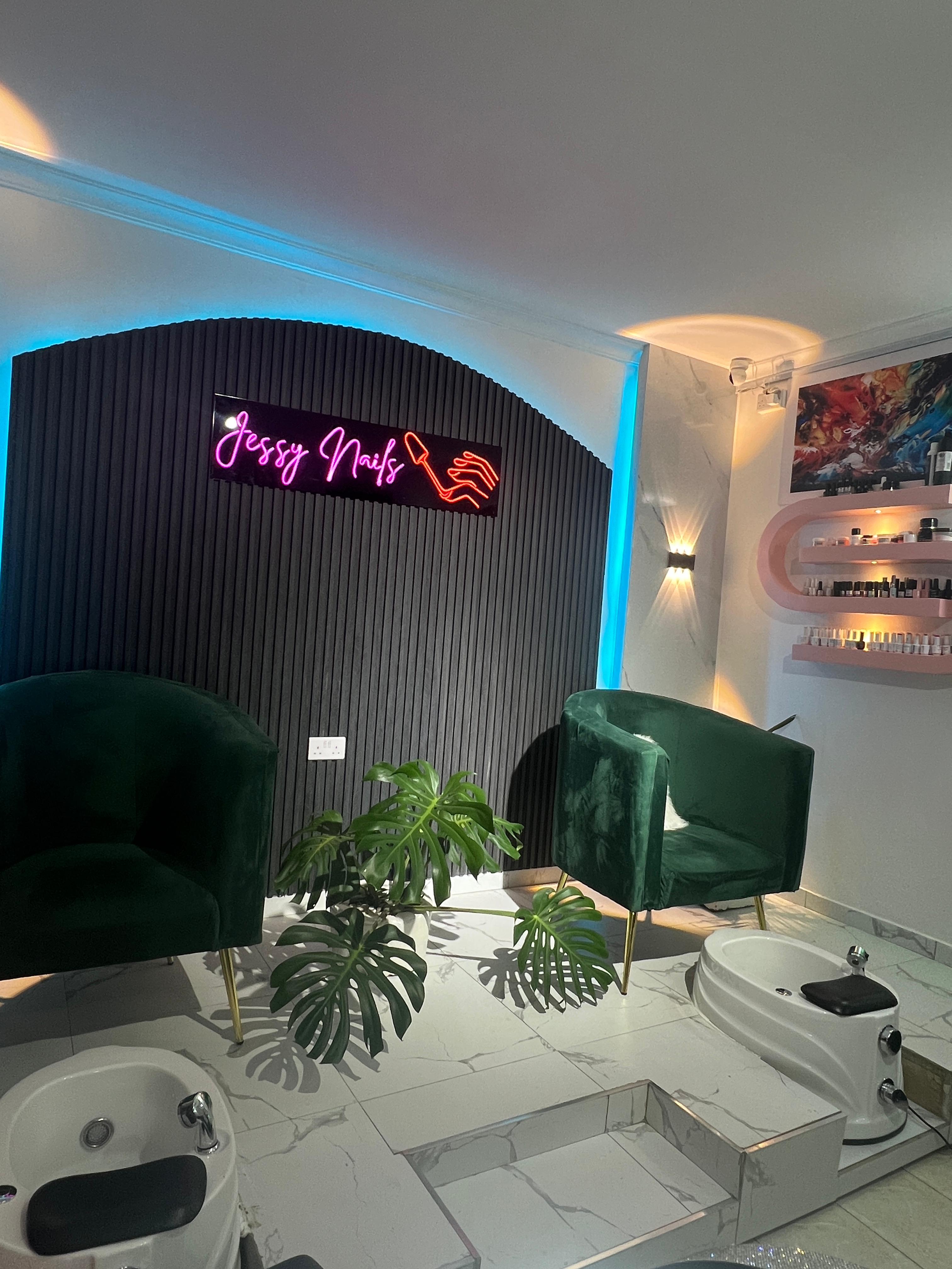 Chic nail salon interior with manicure stations